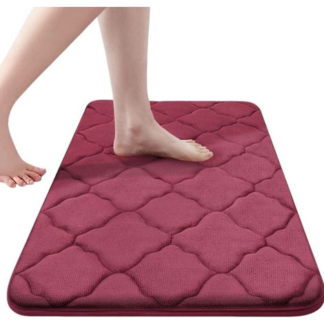 Tapis de bain en mousse à mémoire de forme, ultra doux et absorbant, avec dos antidérapant, 61 x 41 cm, beige et rouge vin (1/5)