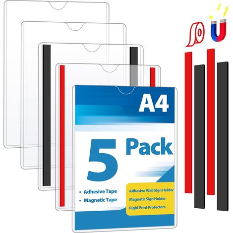5 Pcs Cadre Magnétique Auto-adhésif A4, Cadre d'information Avec bande adhésive et magnétique, Informations sur le Cadre, Affichage Étanche, Couvertures pour Signe, Photos, Document (1/5)