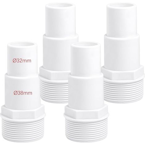 Lot de 4 raccords de tuyau pour piscine - Diamètre : 32/38 mm - Blanc (1/4)