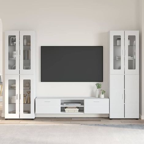 TV-Schrankset mit Tür FLORIN 3 pcs Hochglanz Weiß Holzwerkstoff