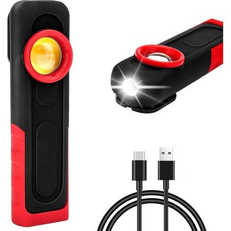 Luz de trabajo automotriz COB, luz de inspección recargable por USB, luz LED de mano magnética con alto brillo para iluminación de vehículos, paquete de 2 (1/5)