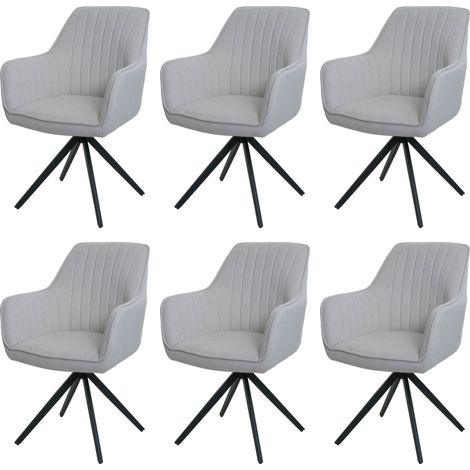 Set 6x sedie poltroncine con seduta girevole HHG-499 acciaio tessuto avorio beige