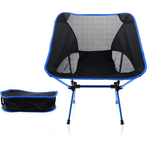Chaise pliante d'extérieur portable bleue avec sac de rangement, pique-nique ultra-léger, randonnée, sac à dos, plage, taille dépliée : 595264CM-1pc (1/5)