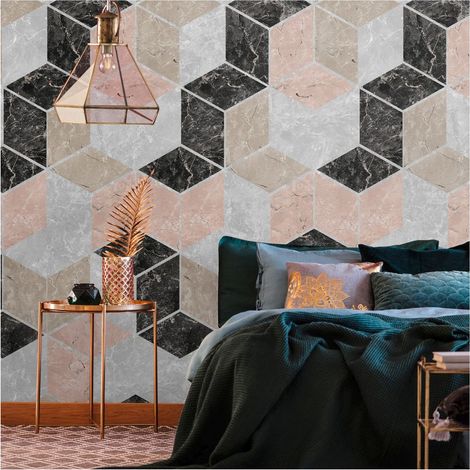 Photo wallpaper Profhome 393191 hot embossed non-woven wallpaper smooth in marble look matt grey beige black pink 1.59 m x 2.8 m (1/4)