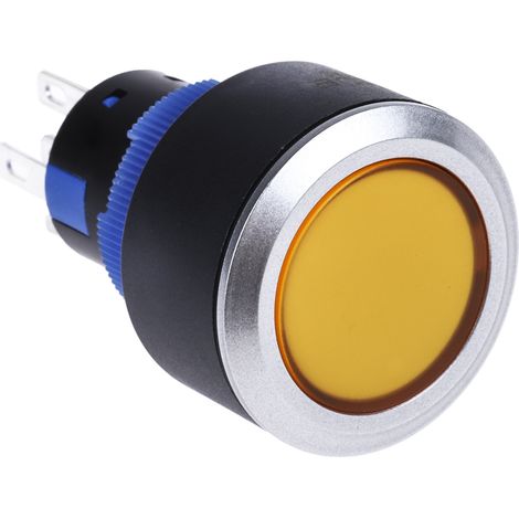 Bouton-poussoir, Momentané lumineux, LED Jaune, Unipolaire à deux directions (1RT), 3 A, 5 A, Orange, Montage panneau ( Prix pour Paquet de 1 )