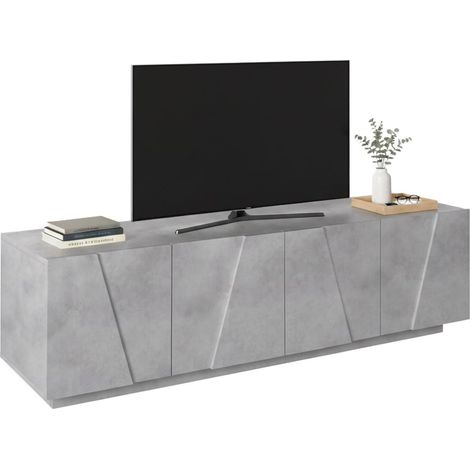Dmora Mueble para TV para salón, Made in Italy, Mueble para TV con 4 puertas con detalle, 162x44h46 cm, Color gris cemento, con embalaje reforzado