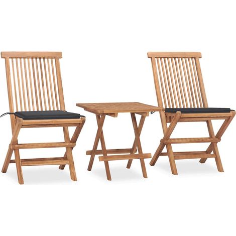 3-tlg. Garten-Essgruppe mit Kissen Klappbar Massivholz Teak