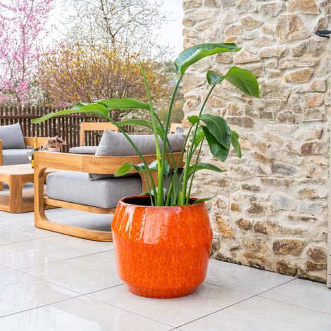 Pot grande taille d'extérieur MONACO 51x44cm feu, fait main en terre cuite émaillée (1/5)