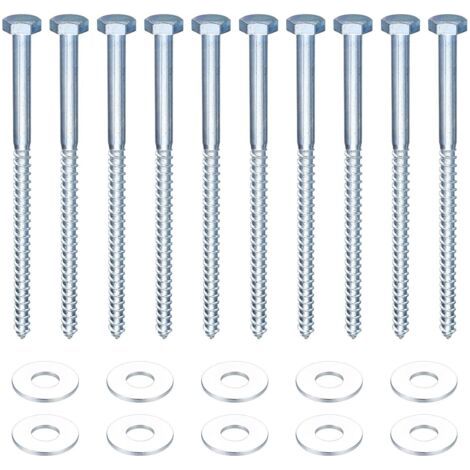 10 Pcs M10 Wood Lag Screws, Hex Head Screws with Washers, Self Tapping Lag Screws for TV Patio Mount (M10 x 180mm) (1/5)
