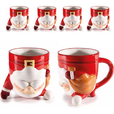 Tazze natalizie Babbo Natale sottosopra in ceramica colorata con rilievi (1/3)