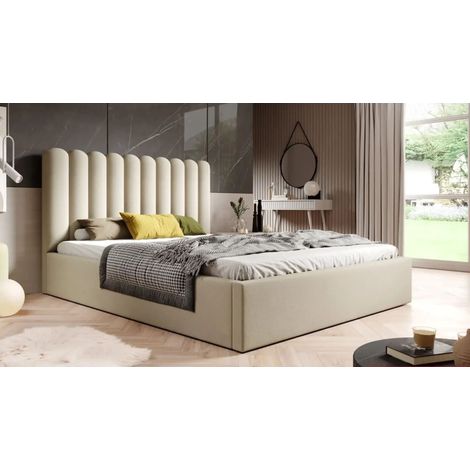 MEUBLER DESIGN Lit Double Jasmine En Velours Avec Coffre De Rangement - Velours Beige - 180x200, Style , x x cm (1/3)