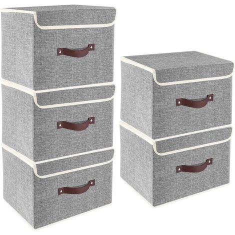 Faltbare Aufbewahrungsbox mit Deckel, 5er-Set, Grau, 38x25x25 cm (1/5)