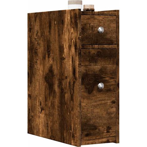 Badschrank Schmal mit Rollen Räuchereiche Holzwerkstoff
