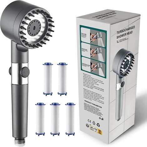 Pommeau de douche multifonction haute pression,3 modes,douchette à haute pression,économie d'eau, pommeau de douche augmentant la pression,douche de massage pour adultes,enfants (5 éléments filtrants) (1/3)