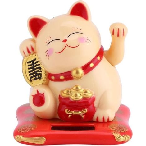 Solaire Propulsé Feng Shui Mignon Agitant Argent Chat Bonne Chance Richesse Fortune Accueillant Chats Accueil Affichage Voiture Décor Décoration(Jaune)-Fei Yu (1/5)