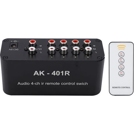 Audio Switch - 1 Entrée 4 Sorties RCA - Sélecteur de Signal Audio DC 12 V - Télécommande Incluse - 1 Pièce