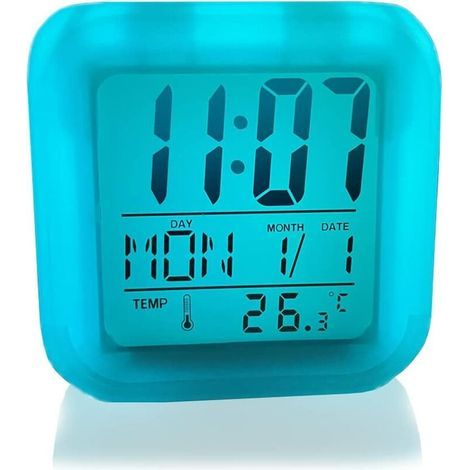 Reloj despertador infantil, luz nocturna LED de 7 colores, reloj despertador digital con diseño de dibujos animados, luz nocturna para la mesita de noche, reloj despertador bonito y silencioso, reloj  (1/5)
