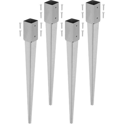 KOTARBAU® Lot de 4 Support de Poteau Bois - Acier Galvanisé - 75 cm - Argent - 71 x 71 mm - Support Poteau à Enfoncer - pour Clôture et Pavillon - Résistant à la Corrosion (1/5)