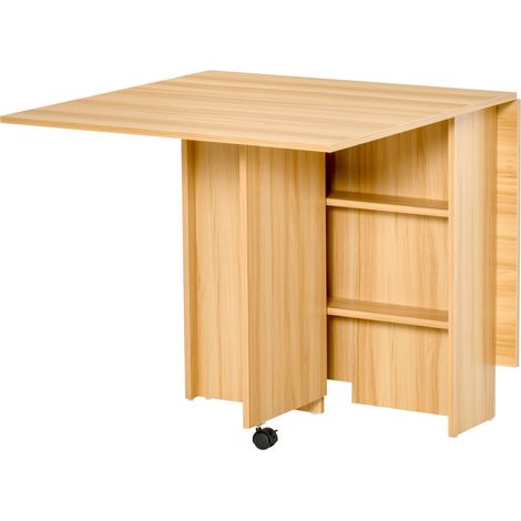 Klappbarer Tisch mit Rollen, Designer-Klapptisch, platzsparend, modernes Design, mit Rollen, Ablagefächern, 140 × 80 × 74 cm, Holz