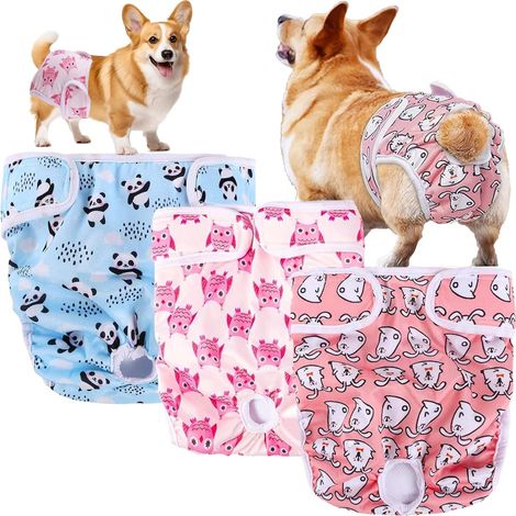 Lot de 3 couches lavables pour chiennes, très absorbantes, adaptées à la chaleur, aux températures élevées, à l'incontinence urinaire, etc. (L) (1/5)