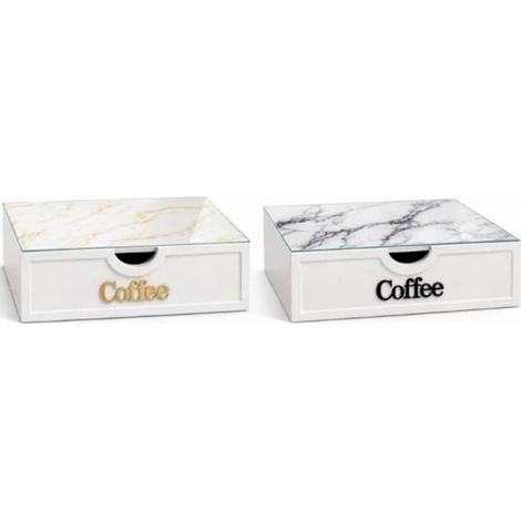 TRADE SHOP - Cassetto Organizer Porta Capsule Cialde Coffee Top Vetro Trasparente Marmo Divisori 747160 -