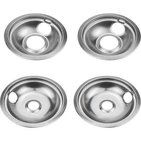 Set van 4 verchroomde reflectorschalen, universele lekbaksets, geschikt voor gasfornuisbranders van Whirlpool W10278125 W10196405 W10196406. (1/5)