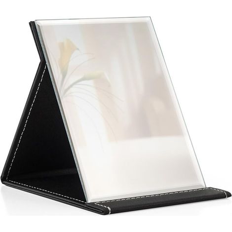 12.5x17cm Miroir de Maquillage Pliable Portable, Miroir de Maquillage Compact Super HD, Multi Stand Angle Debout Cuir PU Miroir