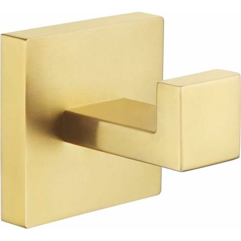 Bath Towel Hook, SUS304 Stainless Steel Shower Towel Holder, Bathroom Robe Hook, Kitchen Dish Towel Hanger, Square Coat Hook, Single Robe Hook for Cabinet Wall Mount, Brushed Gold (1/5)