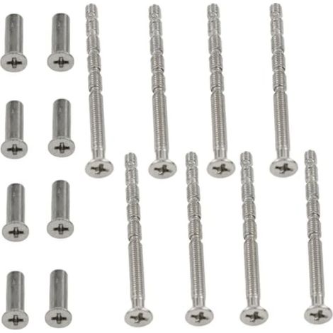 Lot 8 vis poignée porte M4x60 argent + douilles, Vis traversantes acier carbone, Fixation porte épaisseur 35-60mm, Quincaillerie (1/5)