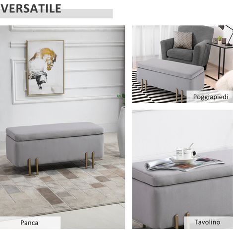 Coffre banc rembourré gris 100x40x42 cm pour salon et chambre (1/5)