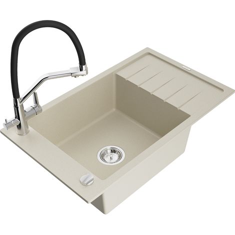 Mexen Elias lavello in granito 1 vasca con scolapiatti e rubinetto cucina Duo, beige - 6511-69-671701-07 (1/5)