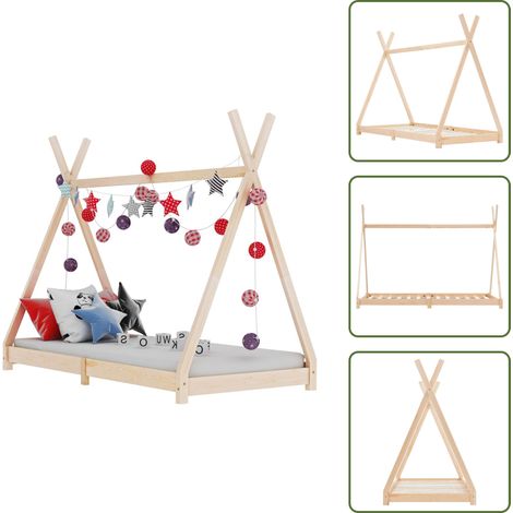 Cama de pino - vidaXL Estructura de cama infantil de madera maciza de pino 90x200 cm - Cama con cortinas