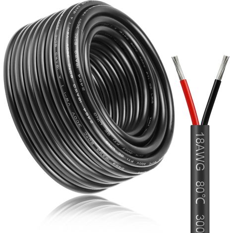 Câble électrique 18AWG 2x0,75mm² 20m, Fil Flexible en Cuivre Étamé à 2 Conducteurs, Tension Nominale 300V, Câble Basse Tension 5V 12V 24V pour Bandes LED, Équipements Électriques et Projets de Câblage (1/5)