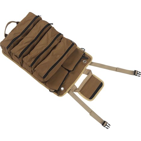 Sacoche à outils enroulable en tissu Oxford, portable et multifonctionnelle, pour électricien, plombier et charpentier, couleur kaki. (1/5)