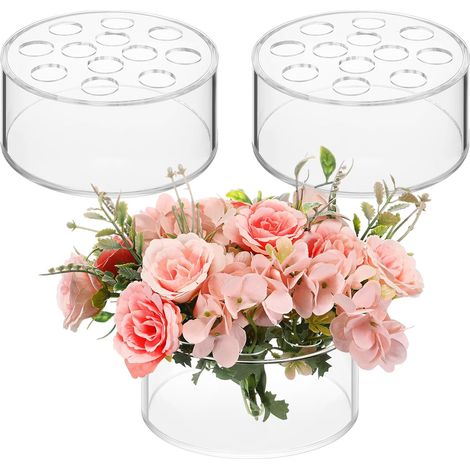 Set mit 3 Acryl-Blumen-Tischdekorationen für das Esszimmer, 12 Löcher, niedriger Blumenständer mit Löchern für Geburtstagsfeiern zu Hause (transparent)