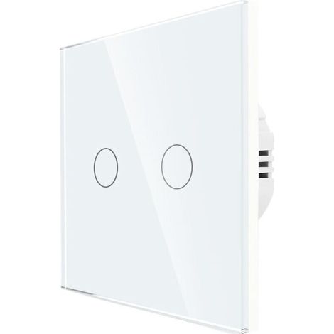 Interrupteur Tactile Interrupteur Tactile 220 V, Panneau en Verre trempé, Alimentation 1/2/3 Voies, interrupteurs tactiles unidirectionnels Interrupteur Mural Tactile(White 2 Gang)
