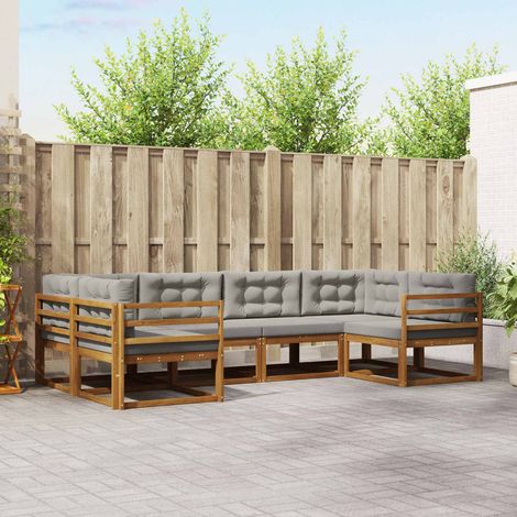 vidaXL Outdoor-Sofagarnitur mit Kissen 6 pcs Natürlich und Hellgrau (1/5)