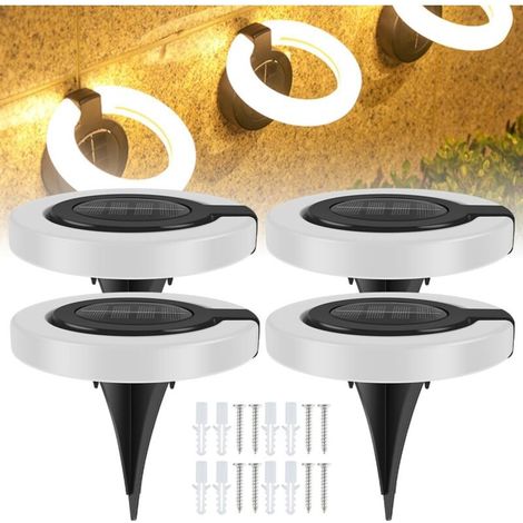 Lot de 4 lampadaires solaires avec tête réglable à 360°, étanches IP65, blanc chaud, pour terrasse, paysage (1/5)