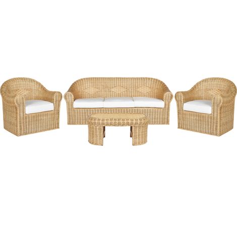 Conjunto de jardín de 5 plazas fabricado en ratán natural de estilo boho Livadeia (1/5)