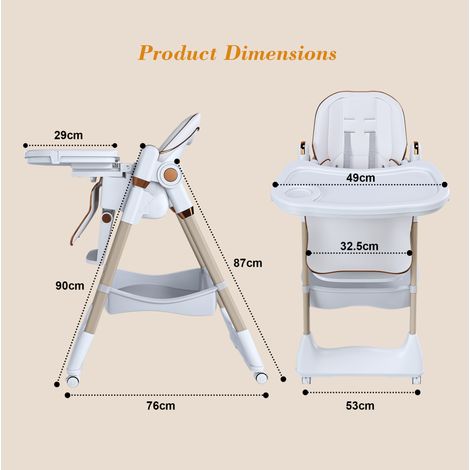 Chaise haute bébé pliable blanche en polypropylène avec dossier réglable, roulettes verrouillables et plateau amovible (1/5)