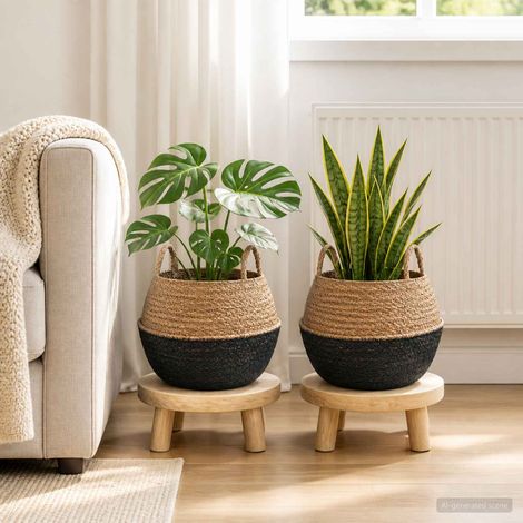 vidaXL Plant Pot with Handles 2 pcs Black 脴 45 x 36 cm 100% Seagrass (1/5)