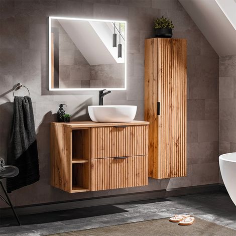 Ensemble meuble simple vasque 80cm 2 niches et colonne Adriel Bois (1/5)