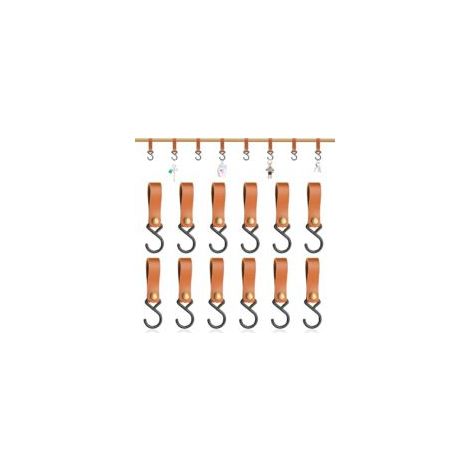 12 ganchos multifuncionales de cuero en forma de S para baño y cocina, ganchos para colgar artículos de camping, cochecitos, abrigos, toallas y soportes para utensilios de exterior (marrón) - Crezuo