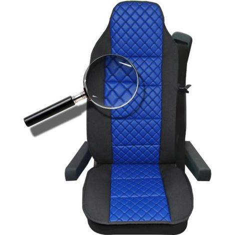 Housse Siège Camion - Simili-Cuir Et Textile - Universelle Pour Cabine Routier - Bleu - 1 Pièce