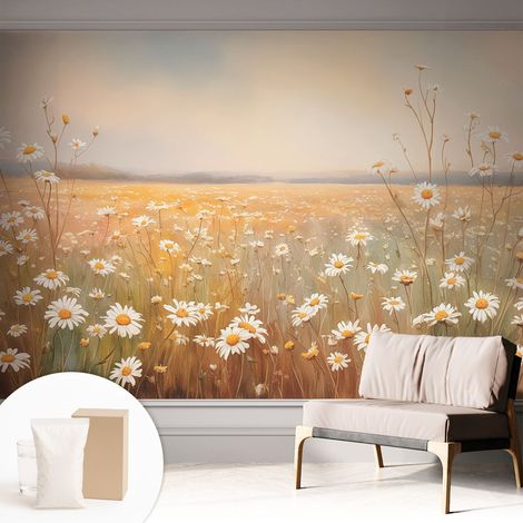 Papier peint intissé classique moderne pour salon et chambre à coucher Décoration rapide avec colle Prairie fleurie 312x219 cm (1/5)