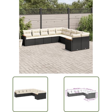 The Living Store 10-tlg. Garten-Sofagarnitur mit Kissen Schwarz Poly Rattan - Gartenmöbel - Outdoor Möbel - Rattan Sofa - Lounge Set - Esszimmergarnitur (1/3)