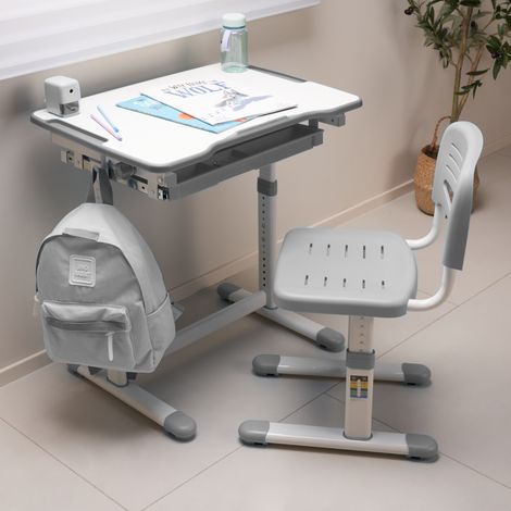 Set de mesa escritorio y silla infantil Sala regulable altura - Gris [en.casa]