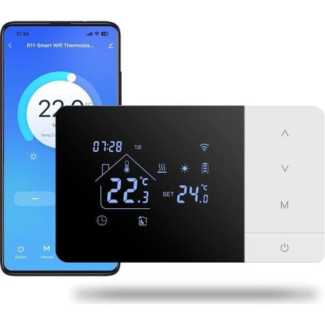 Thermostat WiFi pour Chaudière gaz 3A,Thermostat Mural 2 Fils à Piles,Alimentation par Batterie ou USB,Programmable Compatible avec Alexa et Google Home, Commande Vocale et Contrôle à Distance (1/5)