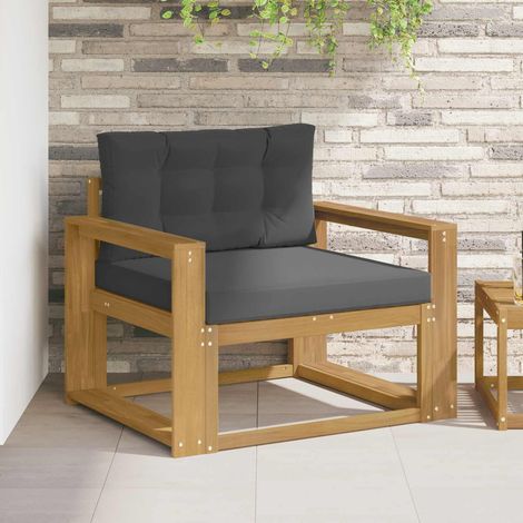 Canapé de jardin central en bois d’acacia blanc, coussins anthracite en polyester, 22.1kg - PANGIVO (1/5)
