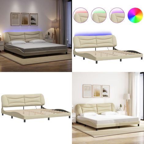 Bettgestell mit LED ohne Matratze "Hvar" Creme 200x200 cm Stoff - LED Streifen - Schlafzimmer Einrichtung (1/5)